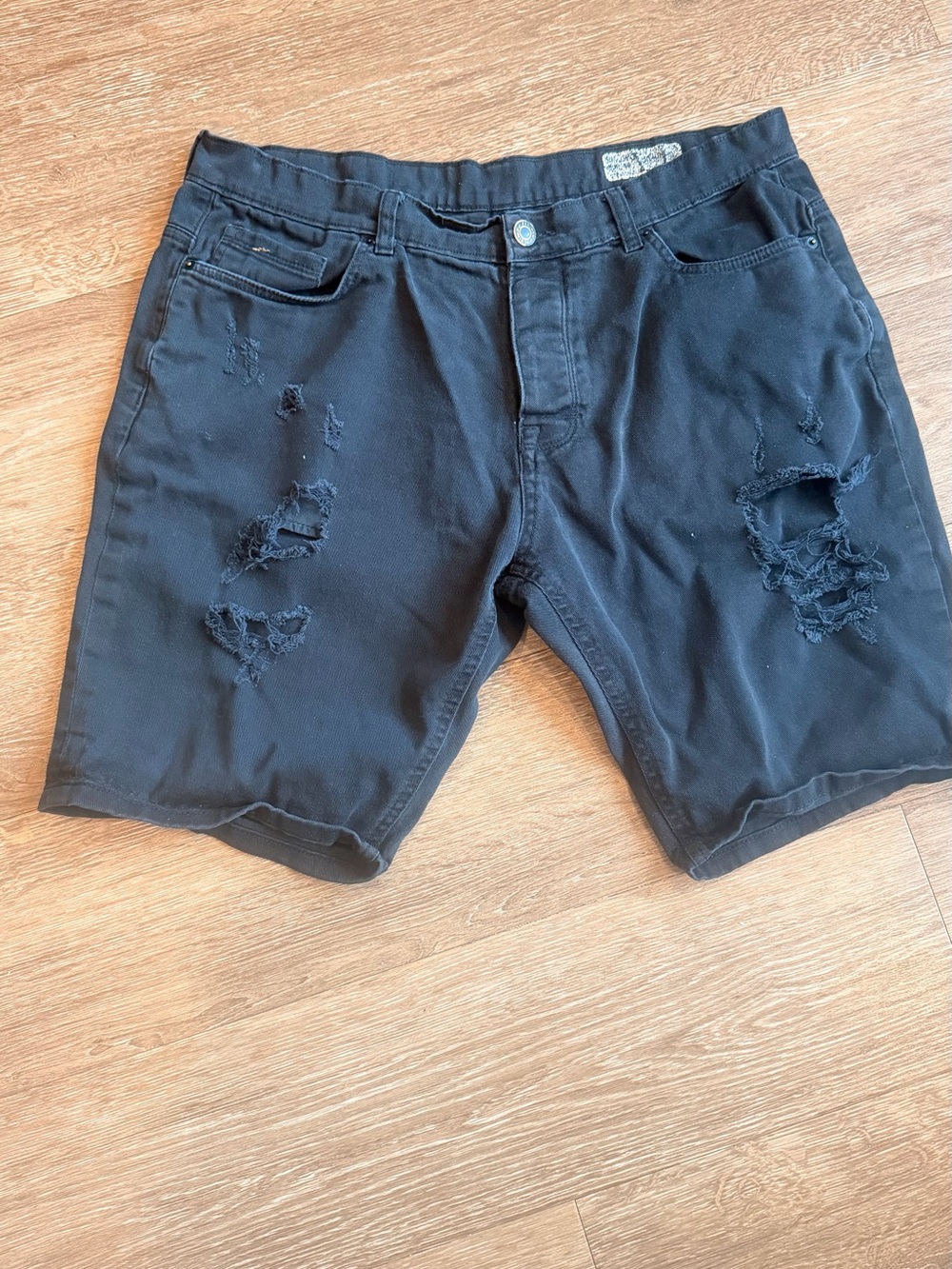 Men's Black Distressed Denim Shorts